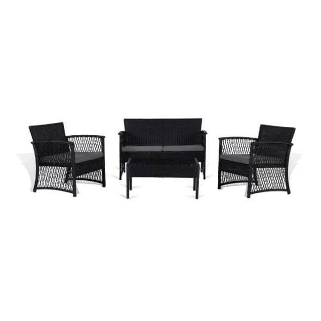 DEVOKO Rattan Patio Furniture Set: Loveseat, 2 Chairs, Table (Black/Grey) - Image 4