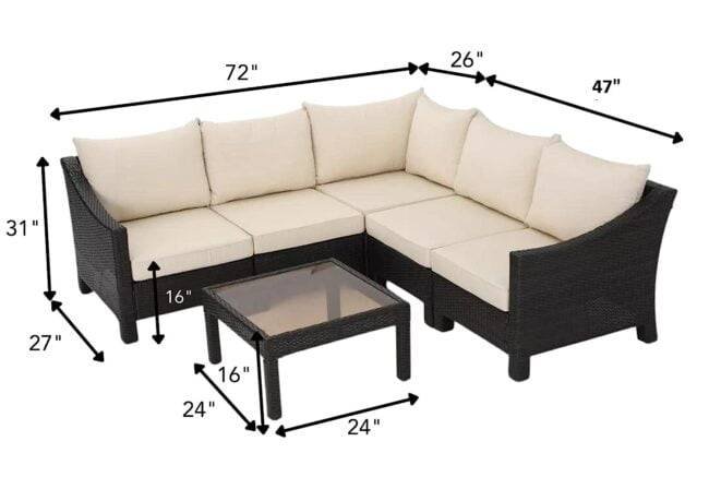 DEVOKO 3PCS L-Shape Rattan Sofa Set with Cushions and Table (Dark Brown & Cream) - Image 2
