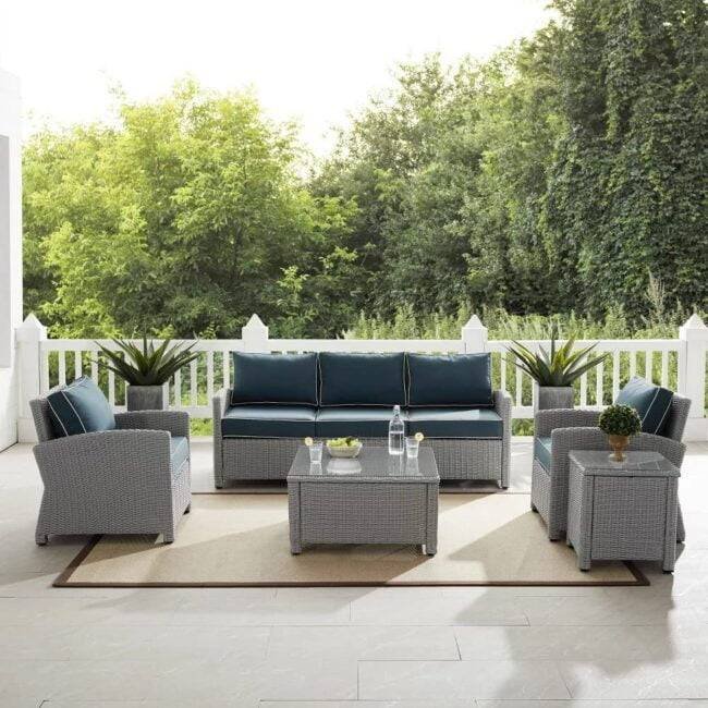 DEVOKO Outdoor Patio Furniture Set - Silver & Navy Blue - Image 3