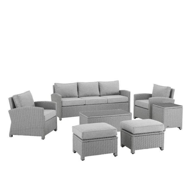 DEVOKO 7Pcs Outdoor Wicker Sectional Patio Furniture Set (Silver/Grey) - Image 5