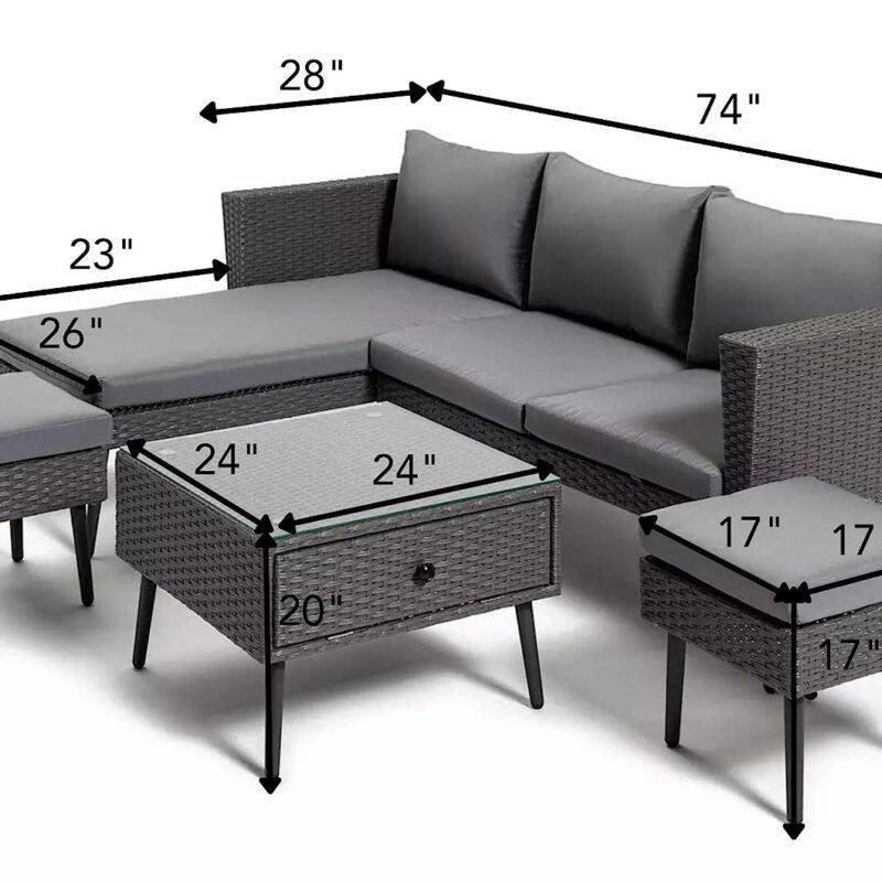 DEVOKO 4-Piece Outdoor Wicker Patio Furniture Set in Grey - Image 2