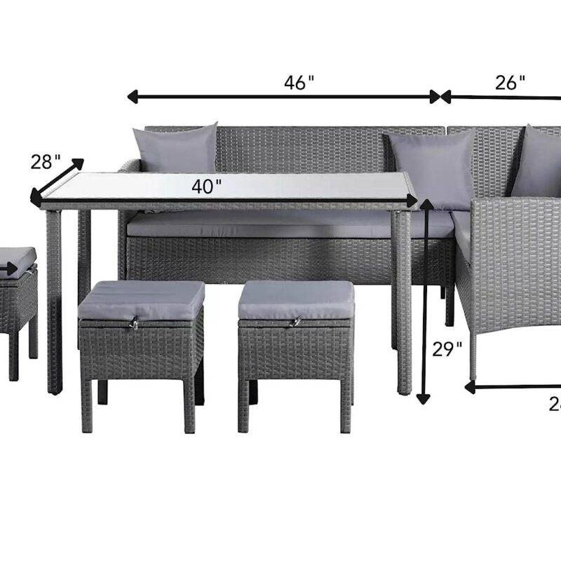 DEVOKO 6Pc L-Shape Patio Set (Grey) - Image 2