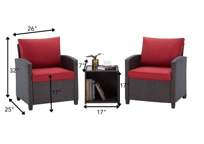 DEVOKO 3PCS Rattan Conversation Set (Dark Brown & Red) - Image 2
