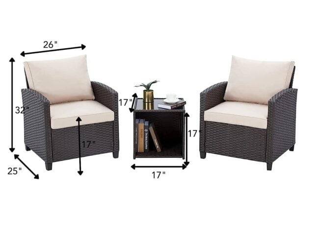 DEVOKO 3PCS Rattan Conversation Set (Dark Brown & Cream) - Image 2
