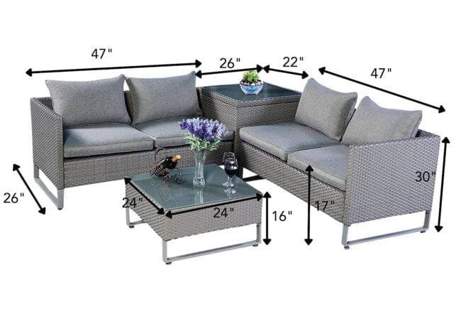 DEVOKO Rattan 4-Seater Sofa Set (Grey) - Image 4