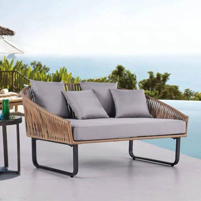 DEVOKO Outdoor Wicker Daybed Set (Beige/Grey) - Image 4