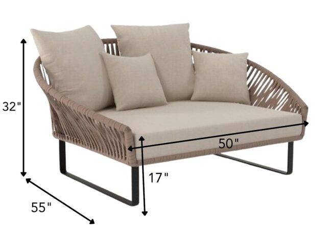 DEVOKO Outdoor Rope Daybed Set (Beige/Cream) - Image 4