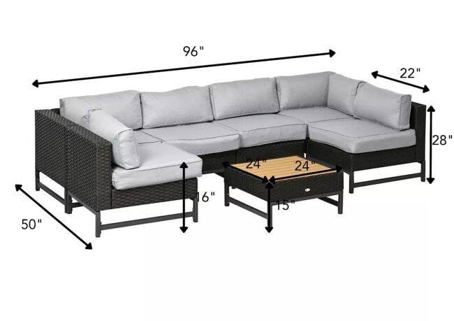 DEVOKO 5 Piece L Shape Sectional Patio Set (Black/Grey) - Image 2