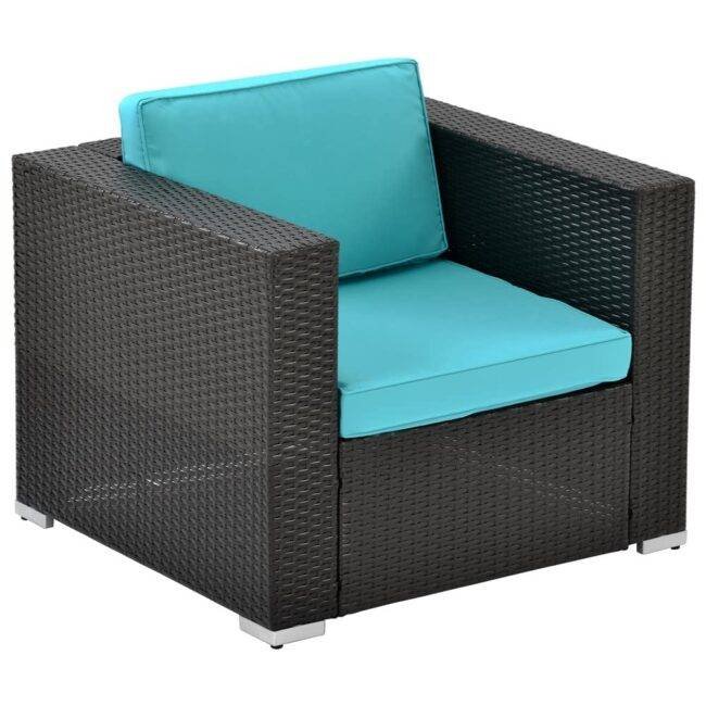 DEVOKO 4pc Waterproof Outdoor Sofa Set (Black/Sky-blue) - Image 4