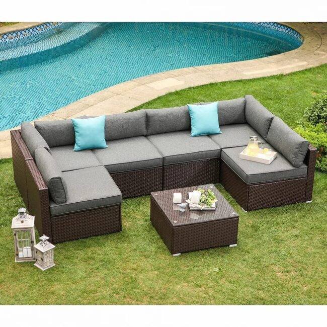 DEVOKO Garden Conversation Sofa Set (Dark Brown/Grey) - Image 4