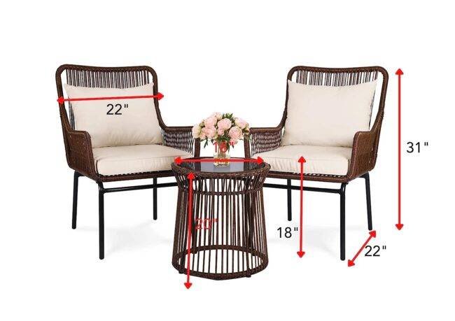 3 Piece Patio Set (Dark Brown Rope & Cream Cushions) - Image 4