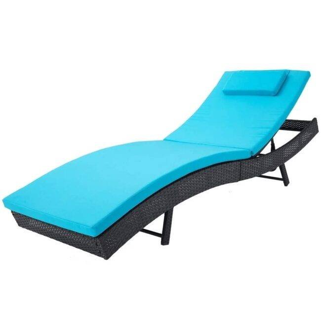 DEVOKO Waterproof Wicker Sun Lounger Sofa in Black & Sky-blue - Image 4