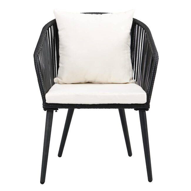 Devoko 3 Piece Patio Wicker Set – Black/Off-white – Terrace/Garden - Image 5
