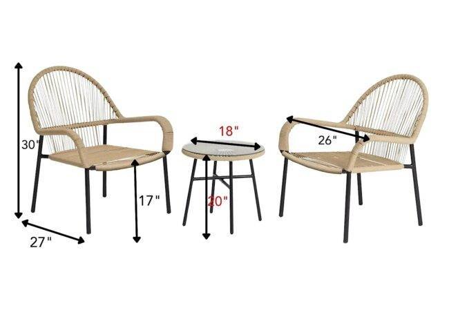 Devoko 2 Seater Rope Chairs - CenterTable - Beige - Outdoor - Image 4