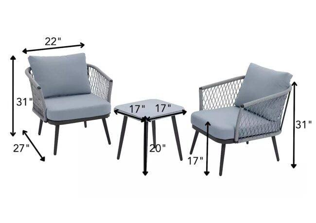 Rope Chairs with Cushions & Center Table (Grey) - Image 2