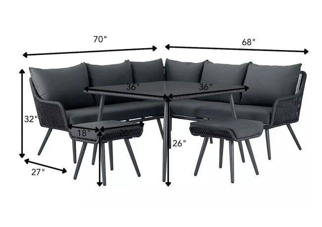 L Shape Sofa Set (Black) - Image 4