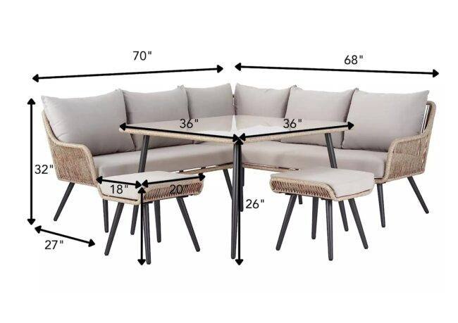 DEVOKO Rope L Shape Sofa Set (Beige & Grey) - Image 4