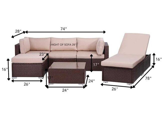 Outdoor Sofa Lounge Set with Cushions (Dark Brown/Cream) - Image 2