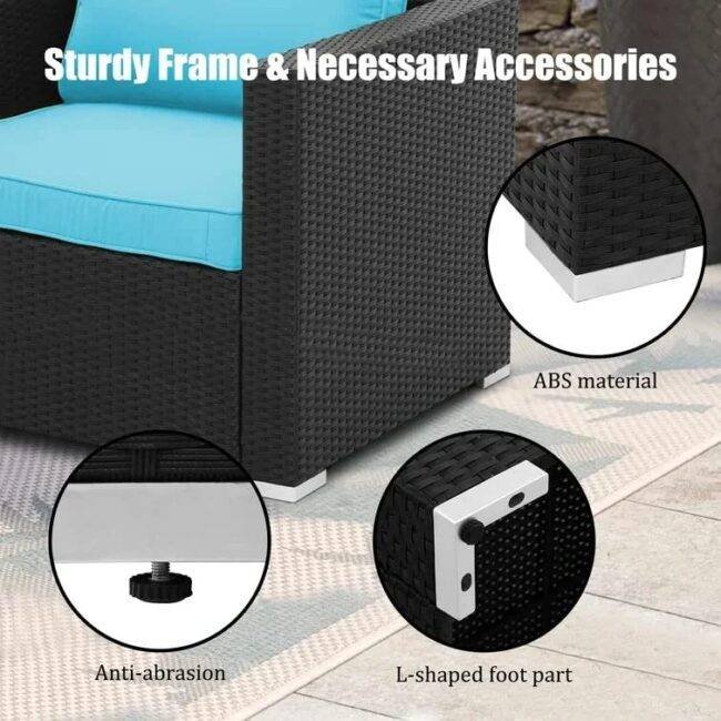 6-Piece Outdoor Wicker Set (Black/Sky-blue) - Image 4