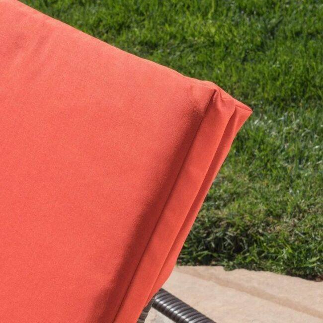 DEVOKO Double Chaise Lounge with Waterproof Cushions - Dark Brown/Orange - Image 4