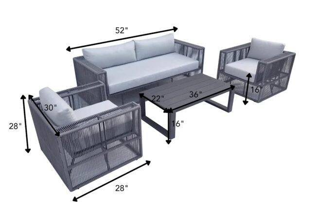 DEVOKO Unique Design Rope Bistro Set 4-Piece (Grey) - Image 4