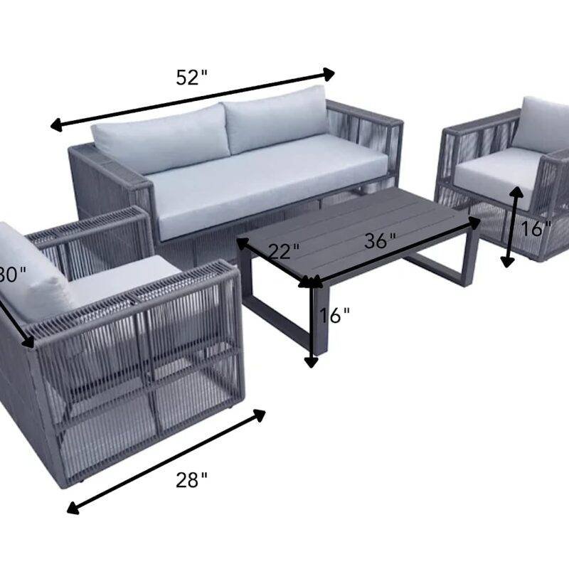 DEVOKO Unique Design Rope Bistro Set 4-Piece (Grey) - Image 4