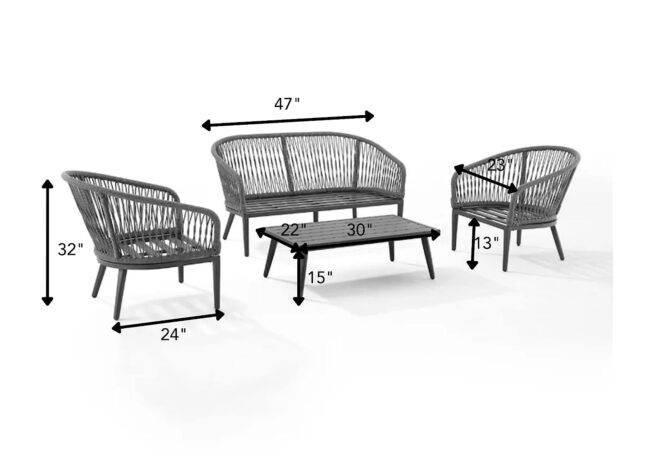 DEVOKO 4 Seater Sofa Rope Furniture Set (Black) - Image 5