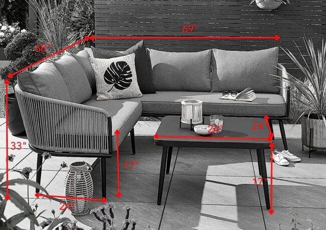 DEVOKO L-Shaped Conversation Sofa Set (Grey) - Image 4