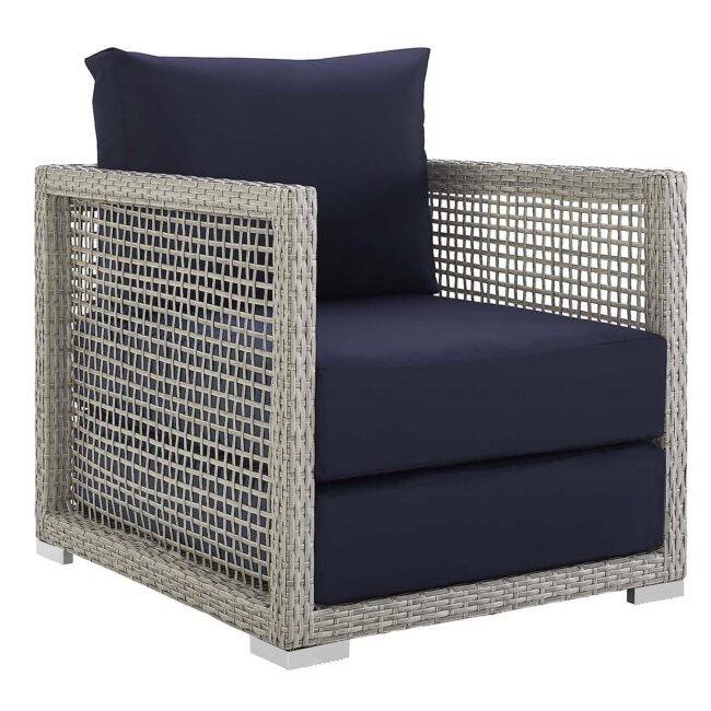 Outdoor 6 Pieces Sectional Patio Furniture (Grey and Navy Blue) - Image 4