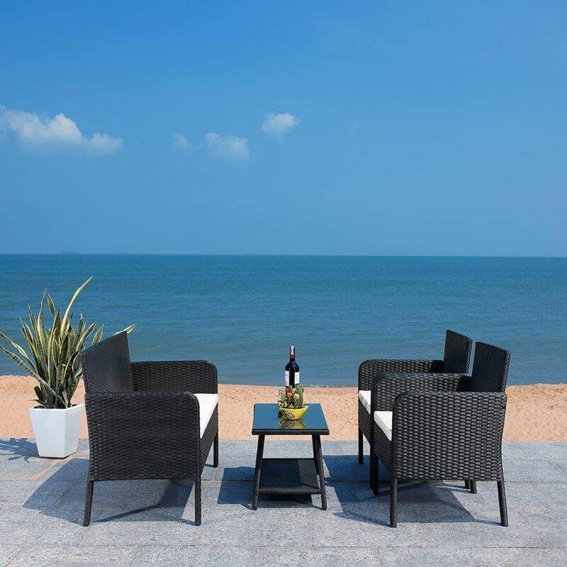4 Piece Patio Furniture All Weather Outdoor Sectional Sofa Set (Black and White) - Image 4