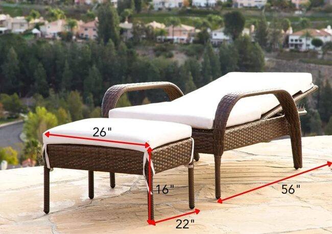 DEVOKO Patio Lounger Chair with Ottoman - Brown/White - Image 2