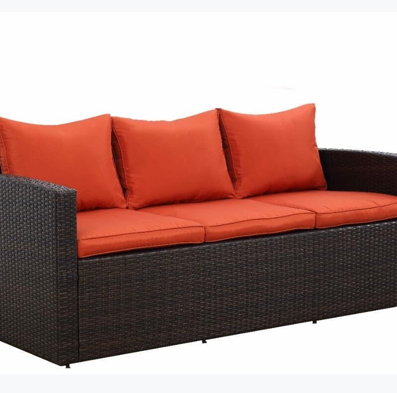 5-Piece Rattan Sofa Set (Dark Brown and Red) - Image 4