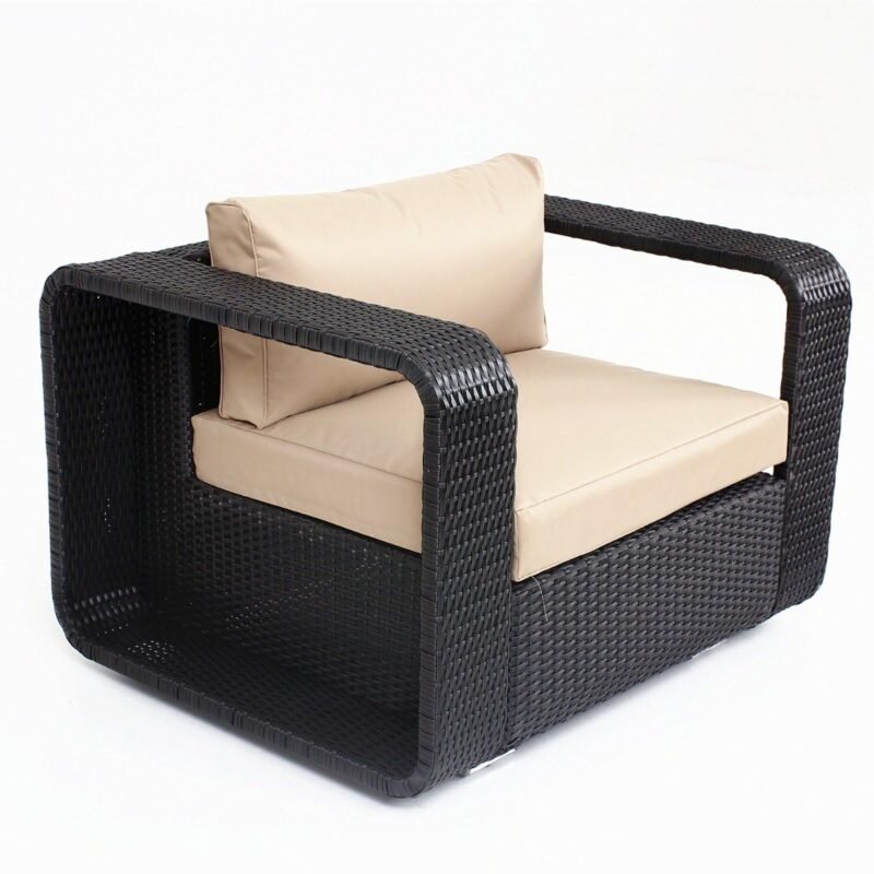 4-Piece Rattan Sectional Set (Dark Brown and Cream) - Image 4