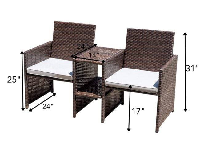DEVOKO 3-Piece Rattan Wicker Patio Furniture Set (Dark Brown/Grey) - Image 2