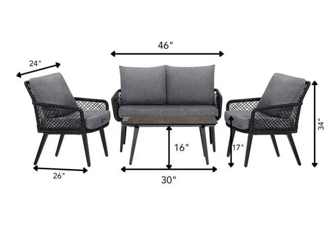 DEVOKO 4-Seater Outdoor/Indoor Sofa Set with Center Table & Cushion Chairs (Black/Grey) - Image 5