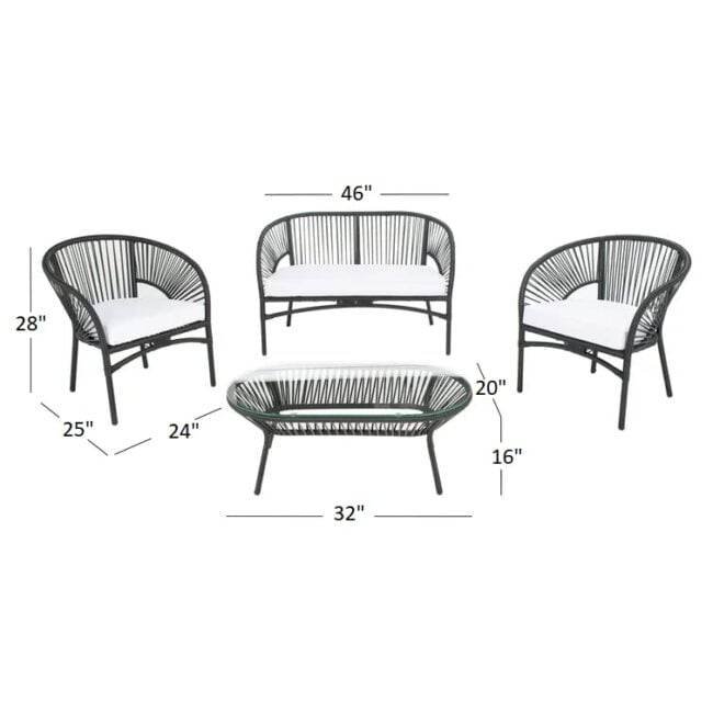 DEVOKO 4-Seater Outdoor Rope Sofa Set with Center Table (Black & White) - Image 4