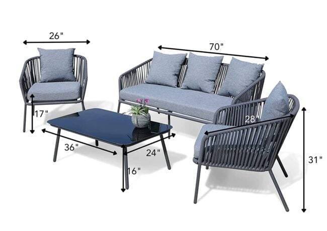 DEVOKO 5-Seater Grey Rope Sofa Set - Image 4