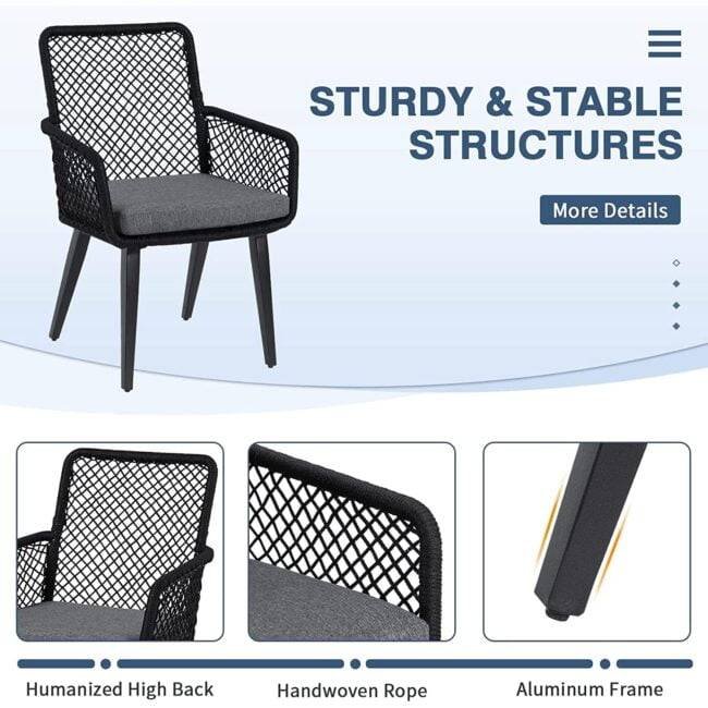 7PCS DEVOKO Rope Patio Dining Set with Cushions Table Top: Without glass - Image 4