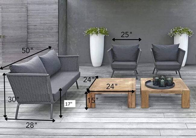 DEVOKO 5-Piece Outdoor Patio Sofa Set with Cushion and 2 Wooden Center Tables (Dark Grey) - Image 4