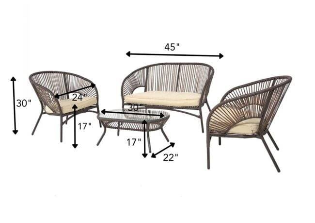 Devoko 4-Piece Wicker Patio Furniture Set with Cushions and Table (Dark Brown) - Image 5