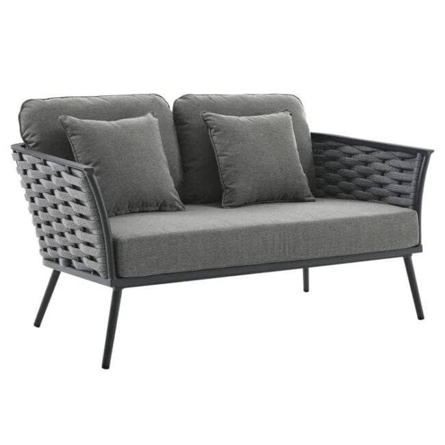 4-Piece Devoko Outdoor Rope Sofa Set with Wooden Top Table - Grey - Image 4