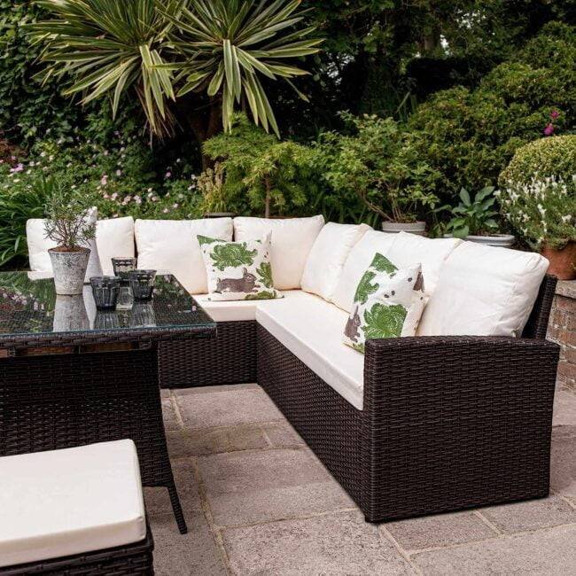 DEVOKO 6-Pcs Wicker Sofa Dining Set (Dark Brown & Cream) - Image 4
