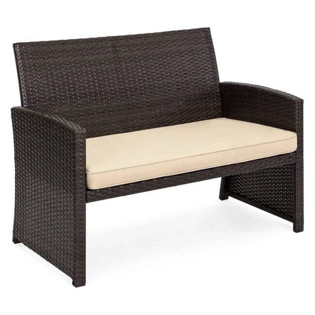 4-Piece Dark Brown Rattan Patio Furniture Set With Cream Cushion - Image 4