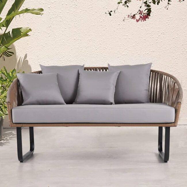 DEVOKO Outdoor Wicker Daybed Set (Beige/Grey) - Image 5