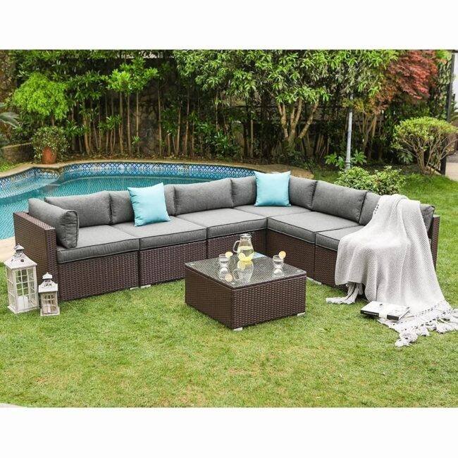DEVOKO Garden Conversation Sofa Set (Dark Brown/Grey) - Image 5