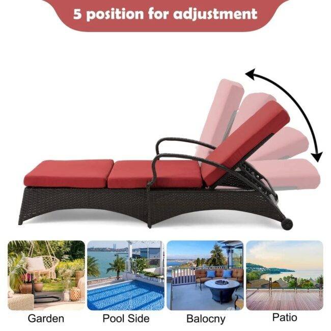 DEVOKO Patio Lounger (Dark Brown/Red) - Image 5