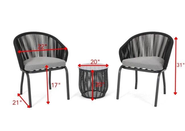 Devoko Patio Bistro Set with Cushions – Black/Grey - Image 5