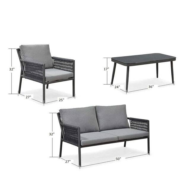 DEVOKO Rope Conversation Sofa Set (Black & Grey) - Image 5