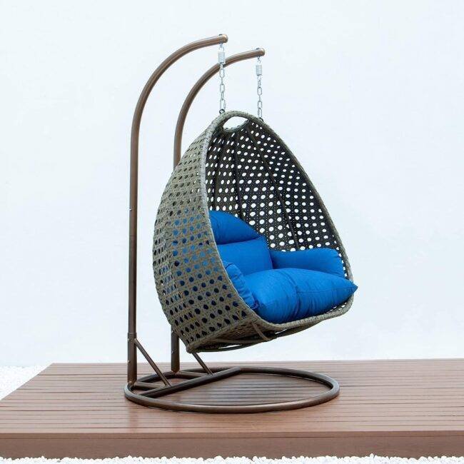 Double Seater Hanging Swing Chair (Dark Brown/Royal Blue) - Image 5