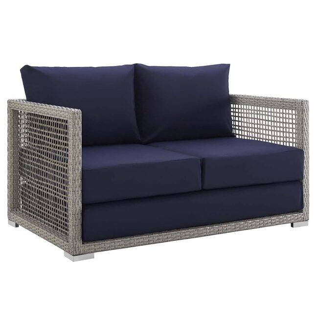 Outdoor 6 Pieces Sectional Patio Furniture (Grey and Navy Blue) - Image 5